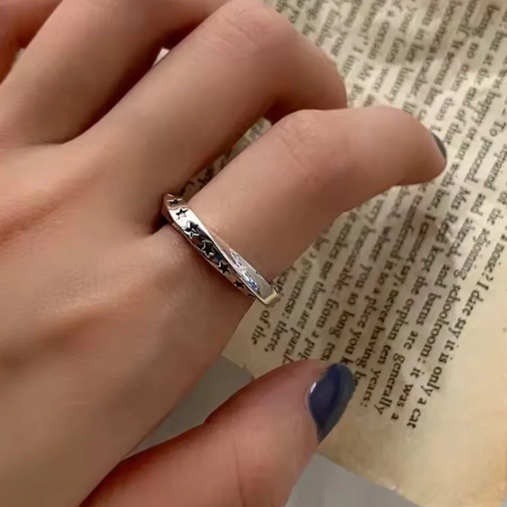 NEW Unisex/Men’s 925 Sterling Silver Engraved Star‎ Twist Band Ring, Adjustable